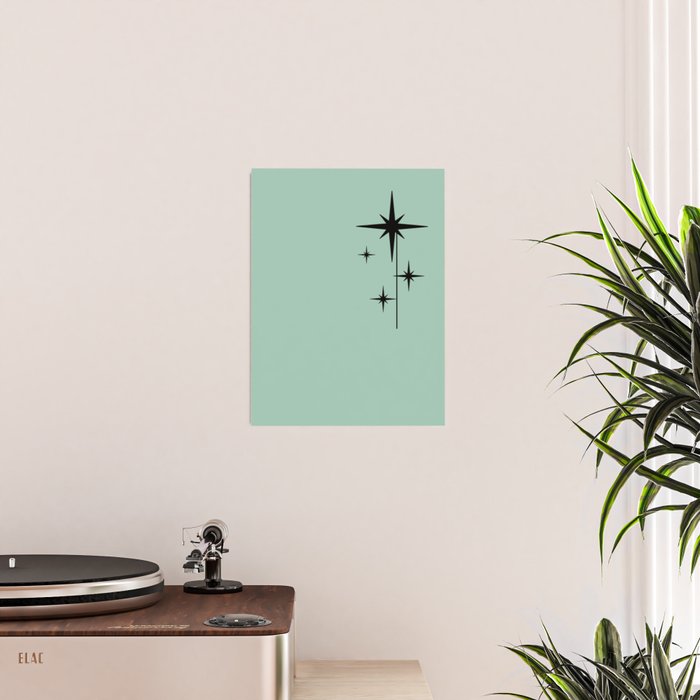 1950s Atomic Age Retro Starbursts in Aqua Mint and Black Poster Gallery Image 2