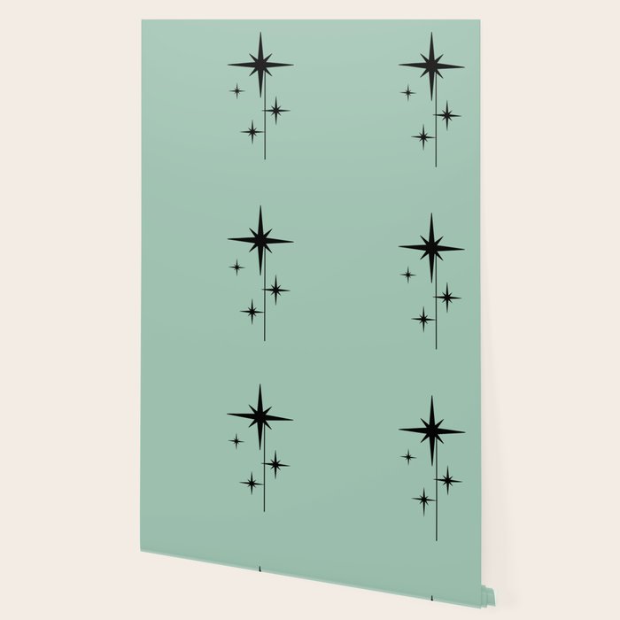 1950s Atomic Age Retro Starbursts in Aqua Mint and Black Wallpaper Gallery Image 2