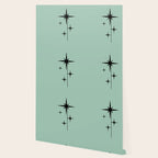 1950s Atomic Age Retro Starbursts in Aqua Mint and Black Wallpaper Gallery Image 2