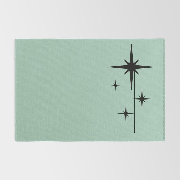 1950s Atomic Age Retro Starbursts in Aqua Mint and Black Rug Gallery Image 2