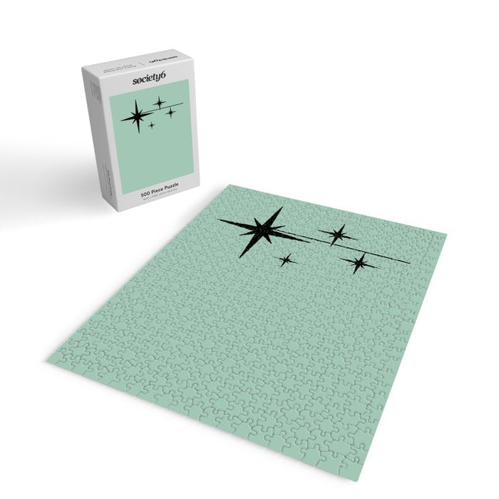 1950s Atomic Age Retro Starbursts in Aqua Mint and Black Jigsaw Puzzle Gallery Image 2