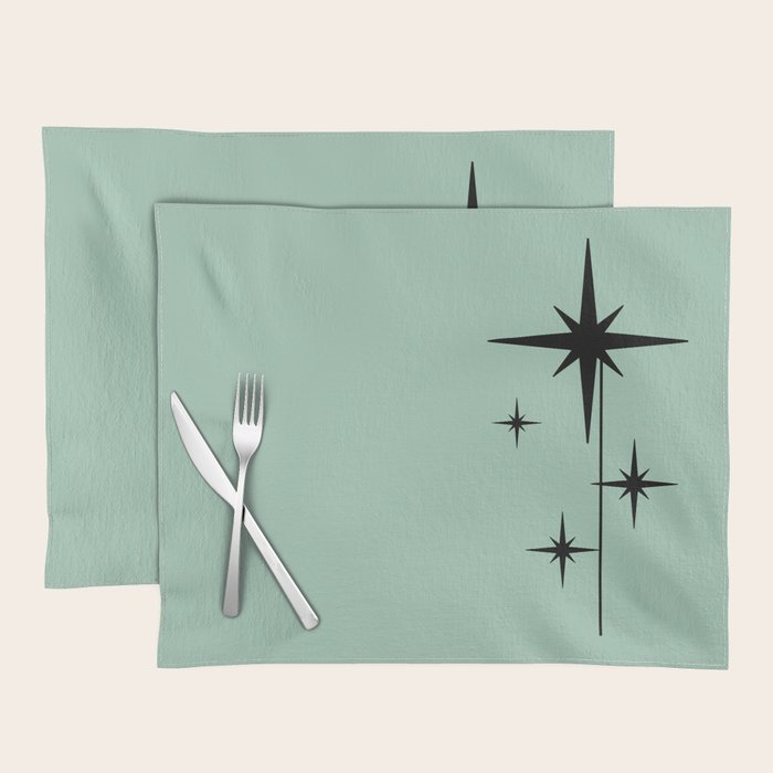 1950s Atomic Age Retro Starbursts in Aqua Mint and Black Placemat Gallery Image 1
