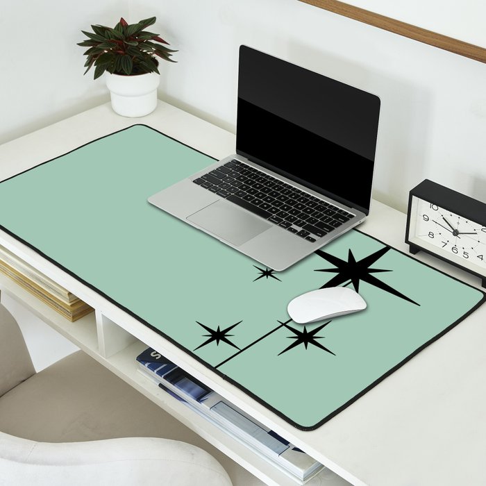 1950s Atomic Age Retro Starbursts in Aqua Mint and Black Desk Mat Gallery Image 2