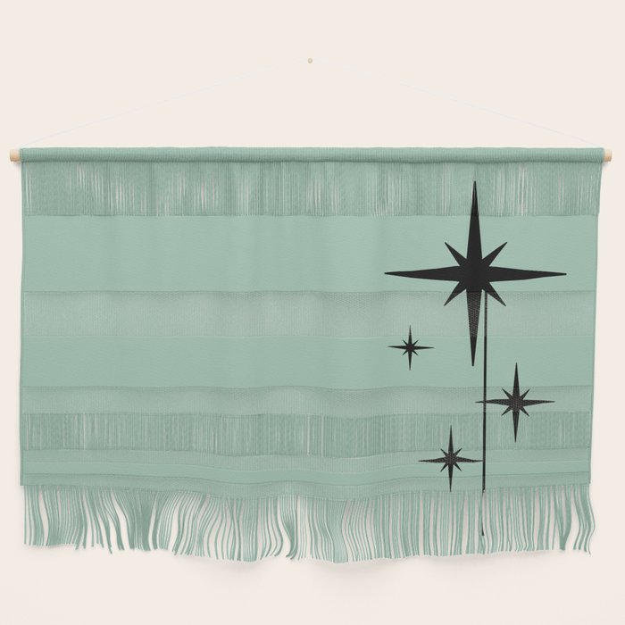 1950s Atomic Age Retro Starbursts in Aqua Mint and Black Wall Hanging Gallery Image 1