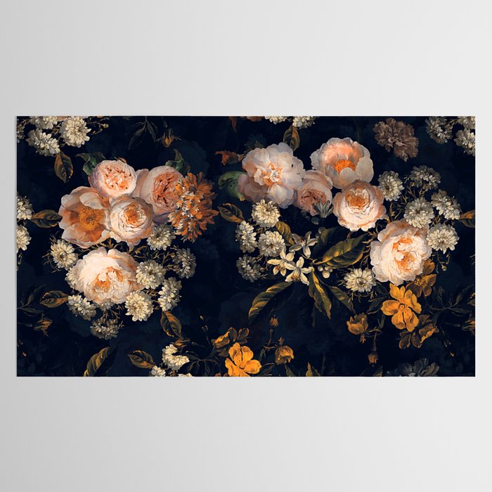 Antique Botanical Peach Roses And Chamomile Midnight Garden Tablecloth Gallery Image 2