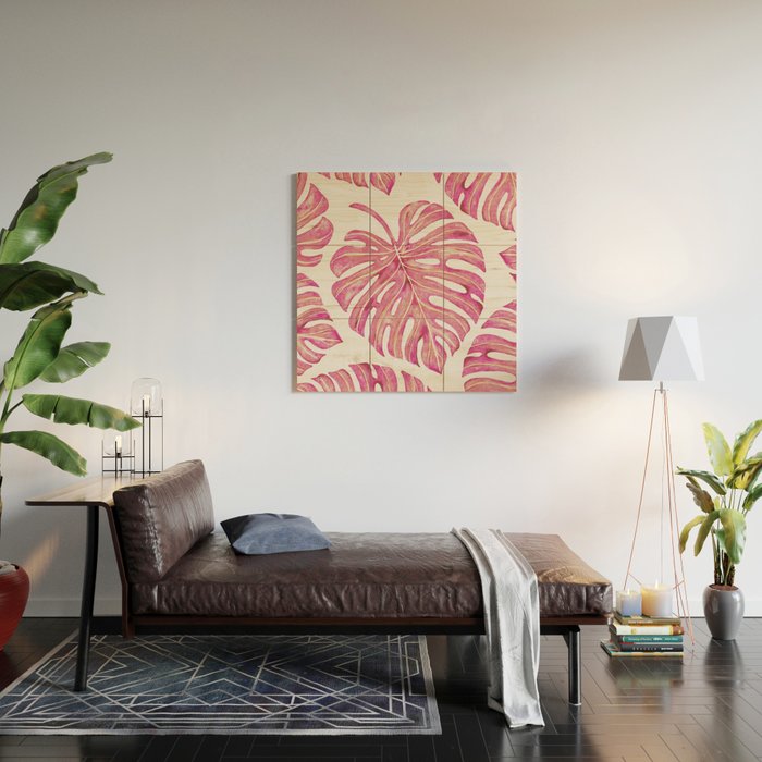 Watercolor Palm Leaves - Bright Pink Wood Wall Art Gallery Image 2
