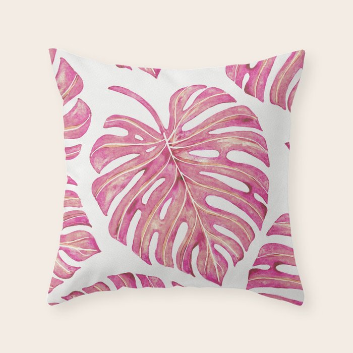Watercolor Palm Leaves - Bright Pink Throw Pillow Gallery Image 6