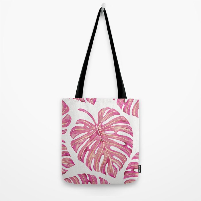 Watercolor Palm Leaves - Bright Pink Tote Bag Gallery Image 2