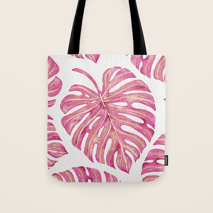 Watercolor Palm Leaves - Bright Pink Tote Bag Gallery Image 1