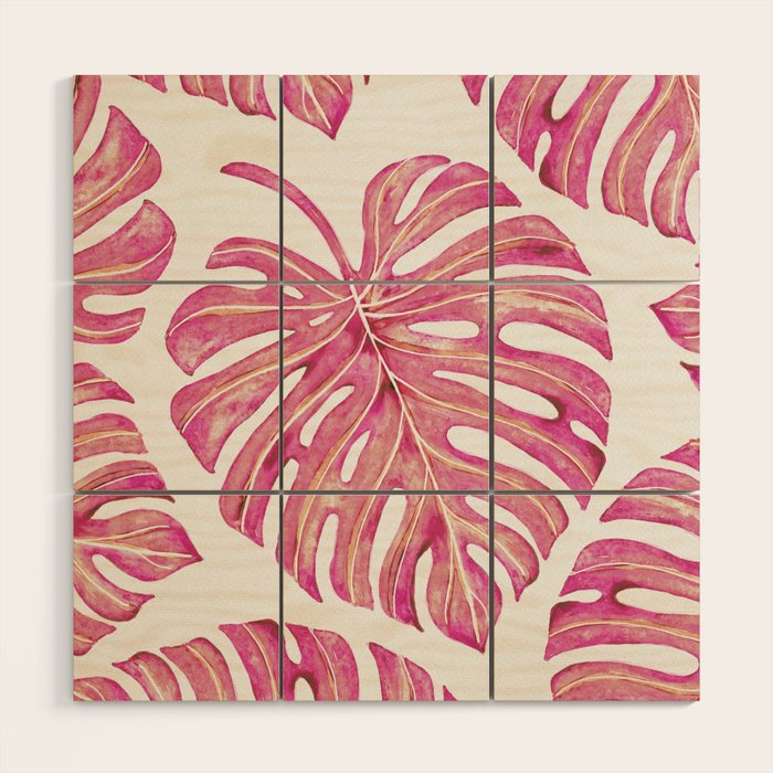 Watercolor Palm Leaves - Bright Pink Wood Wall Art Gallery Image 1