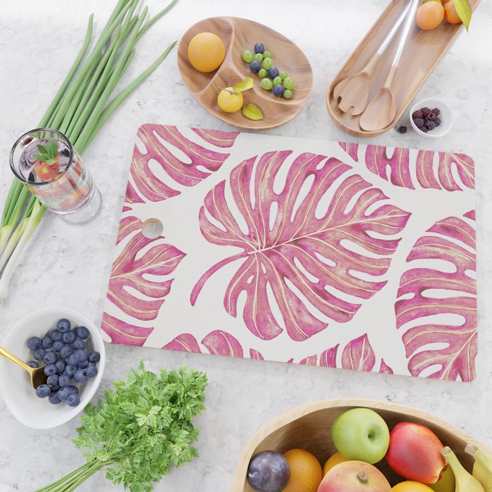 Watercolor Palm Leaves - Bright Pink Cutting Board Gallery Image 2