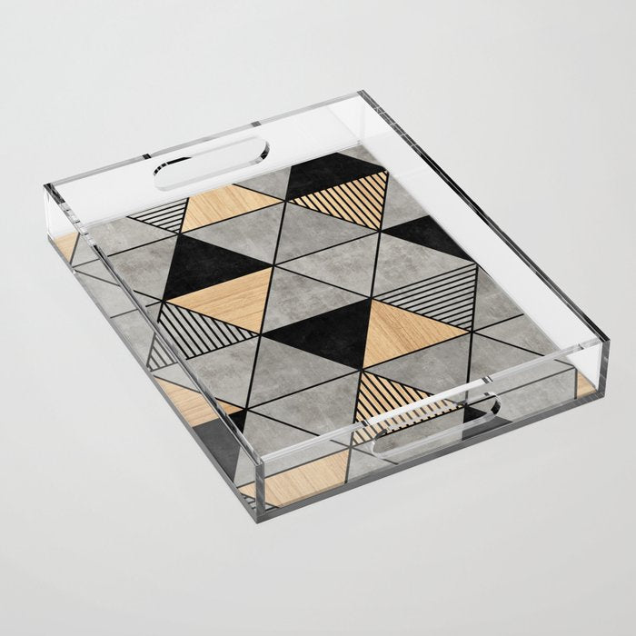 Concrete and Wood Triangles 2 Acrylic Tray Gallery Image 1