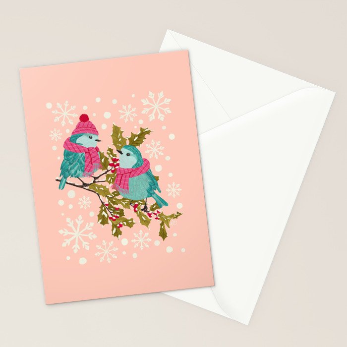 Winter Birds in Festive Scarves Stationery Card Gallery Image 2