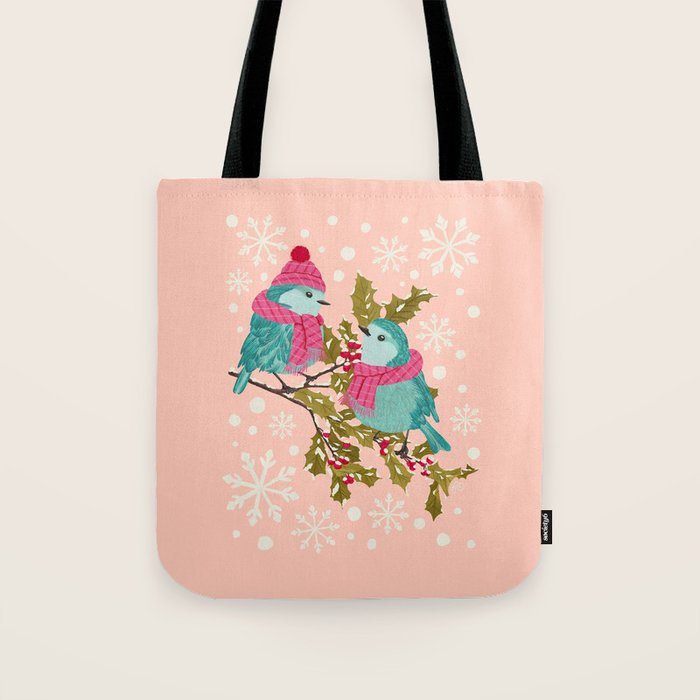 Winter Birds in Festive Scarves Tote Bag Gallery Image 1