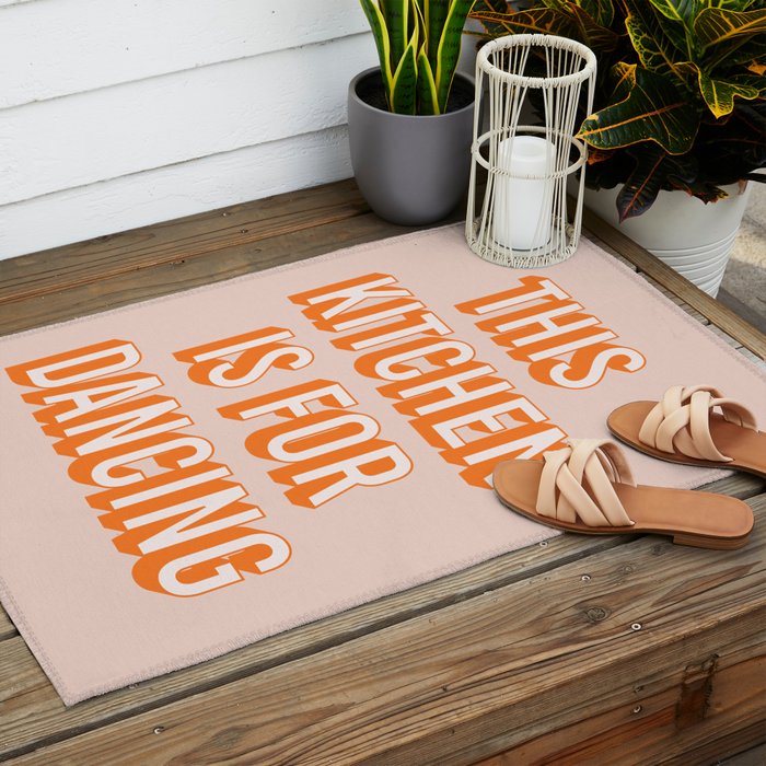 This Kitchen Is For Dancing (Peach Orange) Outdoor Rug Gallery Image 2