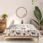 Boho Floral Cow Print with Purple flowers on Cream Comforter Gallery Image 3