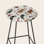 Boho Floral Cow Print with Purple flowers on Cream Stool Gallery Image 2