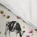 Boho Floral Cow Print with Purple flowers on Cream Comforter Gallery Image 4