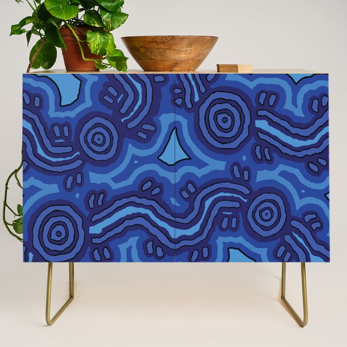 Authentic Aboriginal Art - Blue Campsites Credenza Gallery Image 1