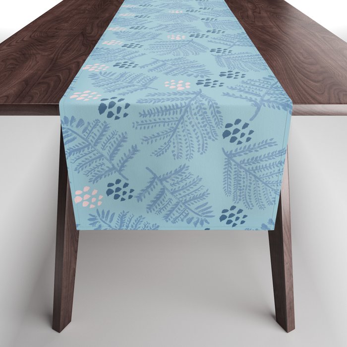 Winter & Woodsy Pine Trees in Warm Blue Table Runner Gallery Image 1