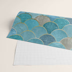 Moroccan Fish Scale Mermaid Pattern, Teal Blue and Gold Wrapping Paper Gallery Image 2