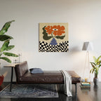 Bold retro flower with check  Wood Wall Art Gallery Image 2