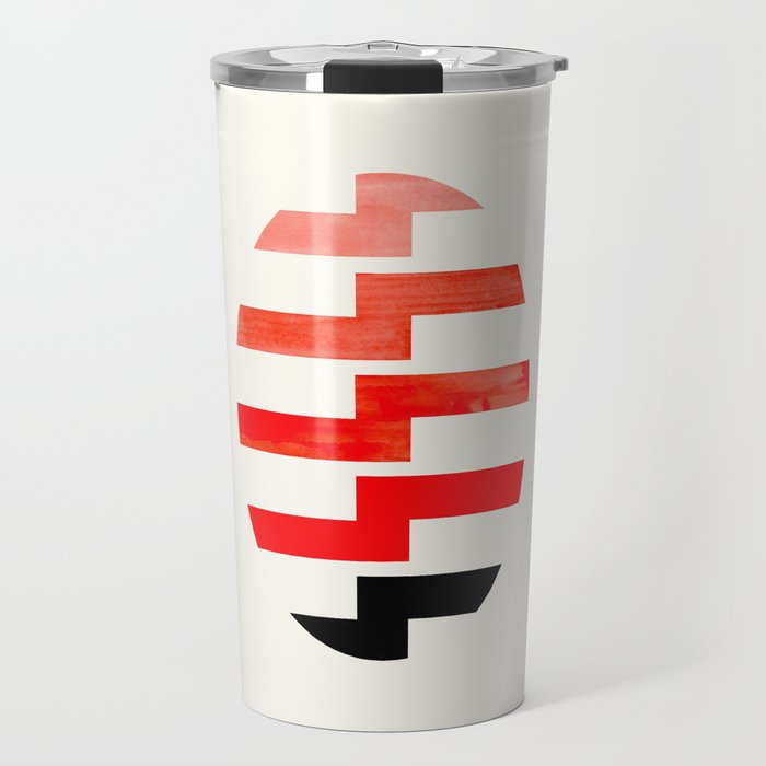 Minimalist Mid Century Circle Frame Vermillion Red Zig Zag Colorful Lightning Bolt Geometric Pattern Travel Mug Gallery Image 1