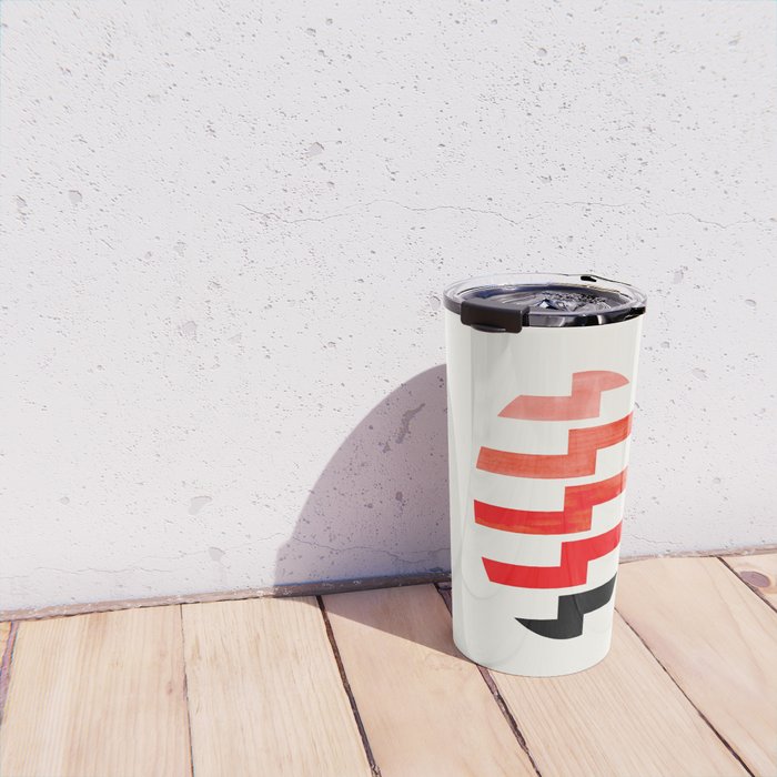 Minimalist Mid Century Circle Frame Vermillion Red Zig Zag Colorful Lightning Bolt Geometric Pattern Travel Mug Gallery Image 4