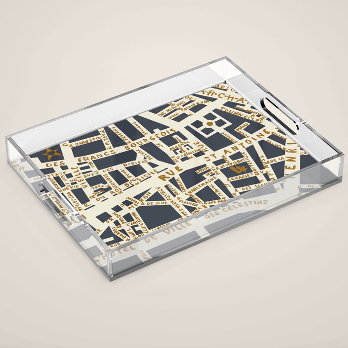 PARIS MAP GREY GOLD Acrylic Tray Gallery Image 1