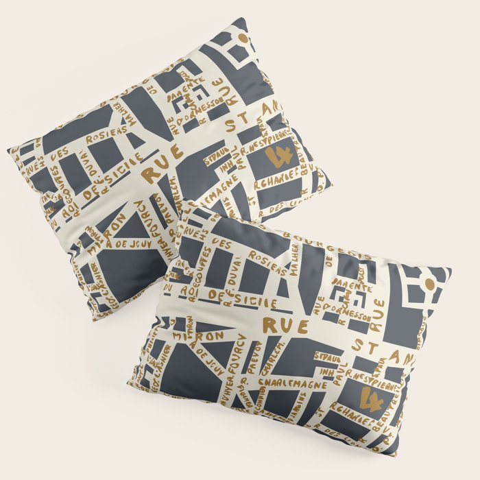 PARIS MAP GREY GOLD Pillow Sham Gallery Image 3