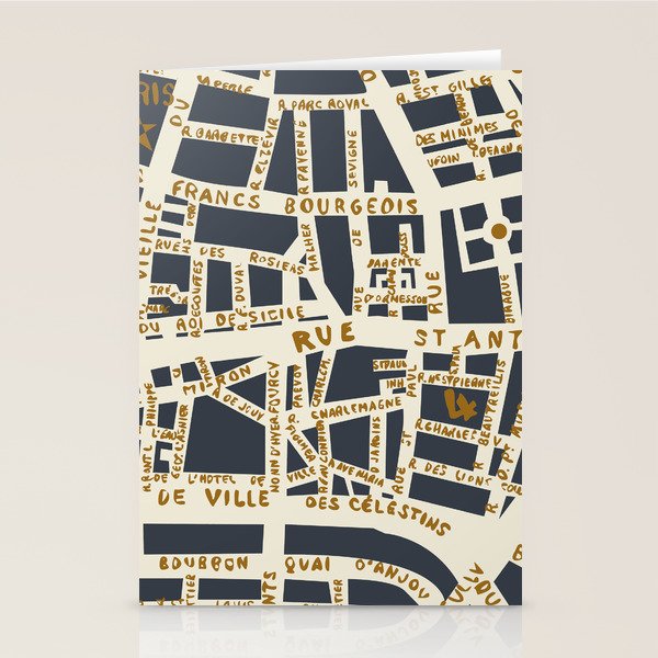 PARIS MAP GREY GOLD Stationery Card Gallery Image 1