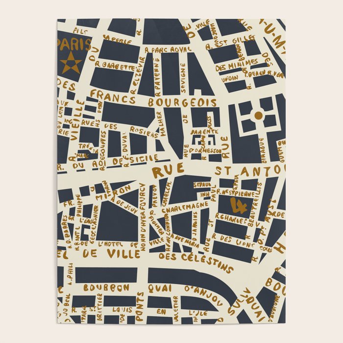 PARIS MAP GREY GOLD Poster Gallery Image 4