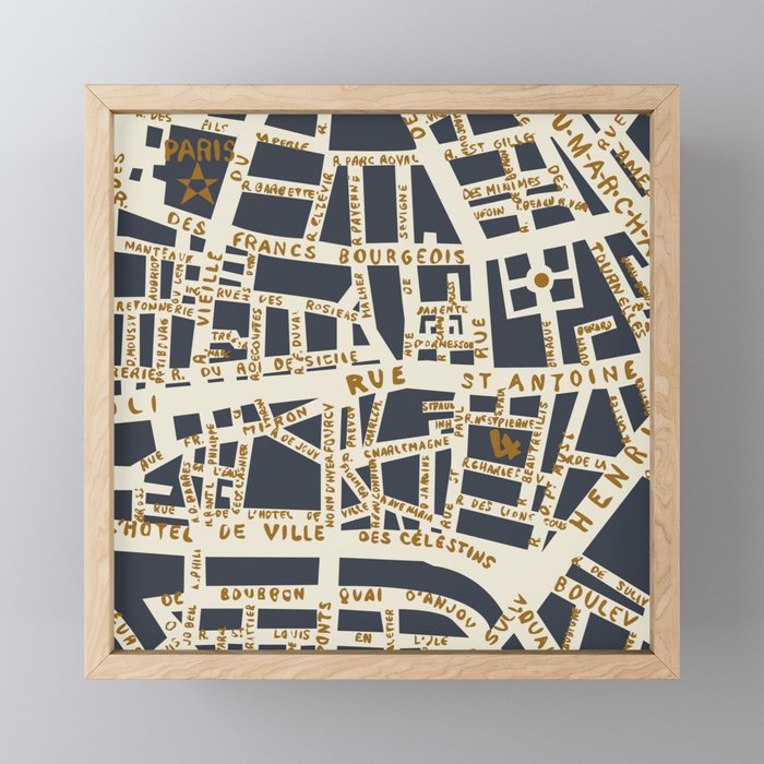 PARIS MAP GREY GOLD Mini Art Print Gallery Image 1