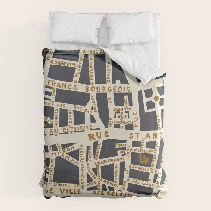 PARIS MAP GREY GOLD Duvet Cover Gallery Image 1