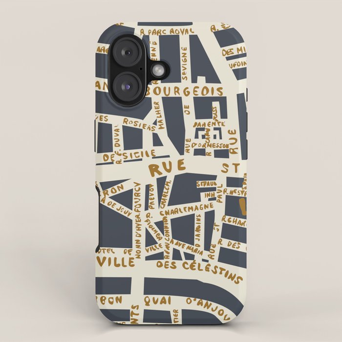 PARIS MAP GREY GOLD iPhone Case
