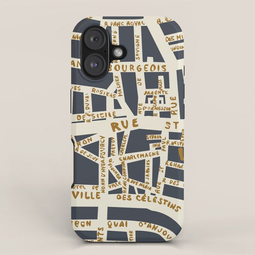 Paris Map Grey Gold Iphone Case Gallery Image 1