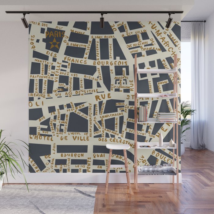 PARIS MAP GREY GOLD Wall Mural Gallery Image 1