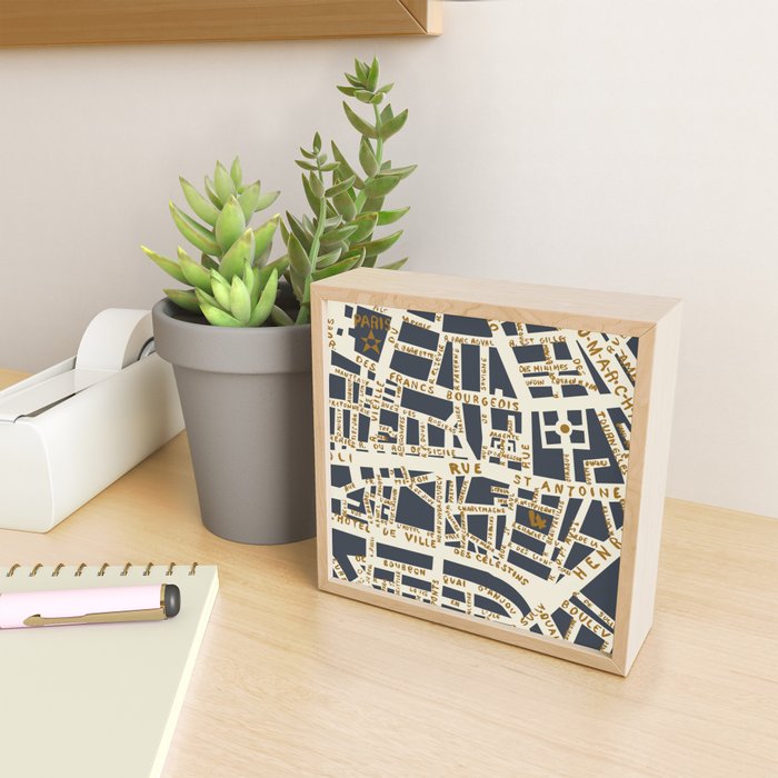 PARIS MAP GREY GOLD Mini Art Print Gallery Image 2