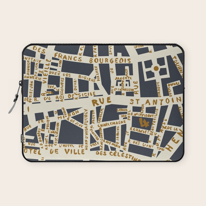 PARIS MAP GREY GOLD Laptop Sleeve Gallery Image 1