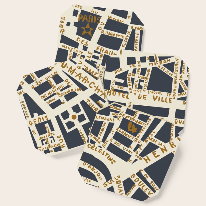 PARIS MAP GREY GOLD Coaster Gallery Image 1