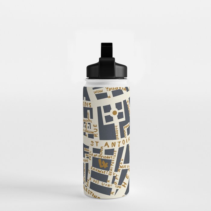 PARIS MAP GREY GOLD Water Bottle Gallery Image 2