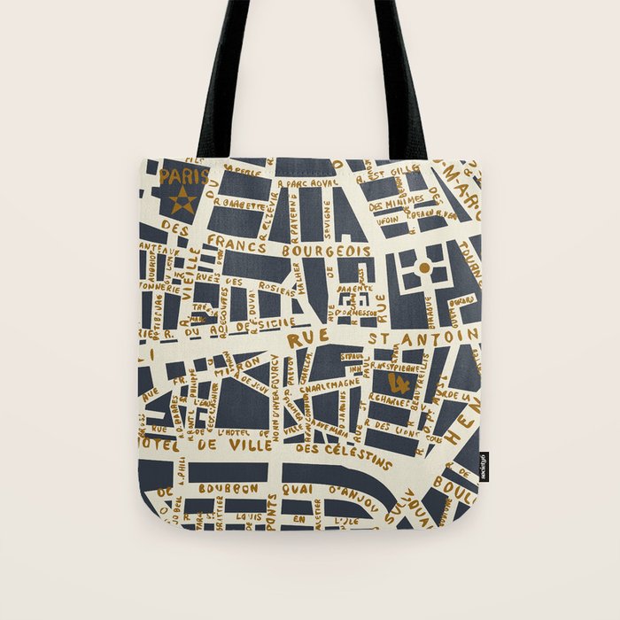 PARIS MAP GREY GOLD Tote Bag Gallery Image 1