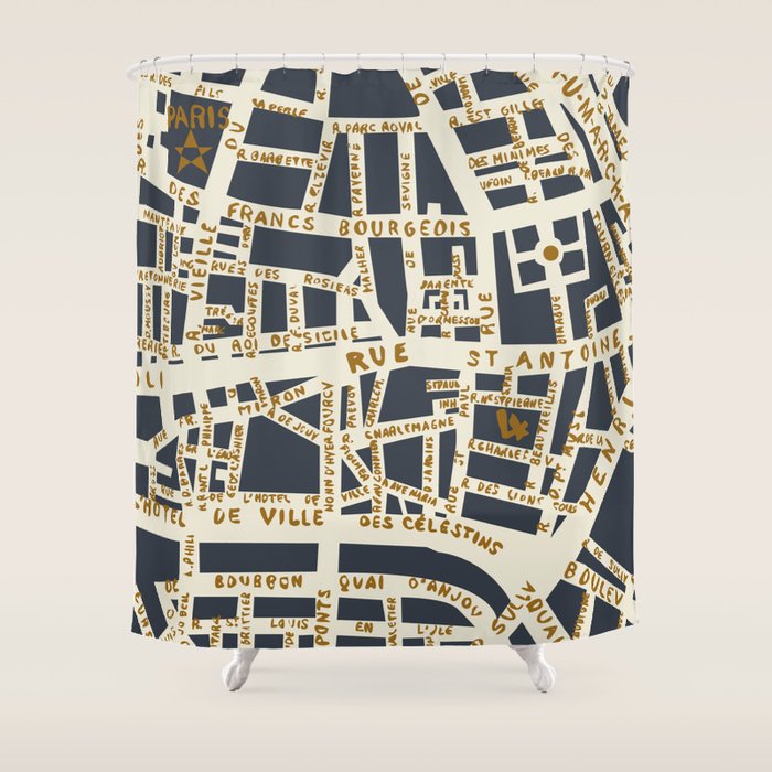 PARIS MAP GREY GOLD Shower Curtain Gallery Image 1