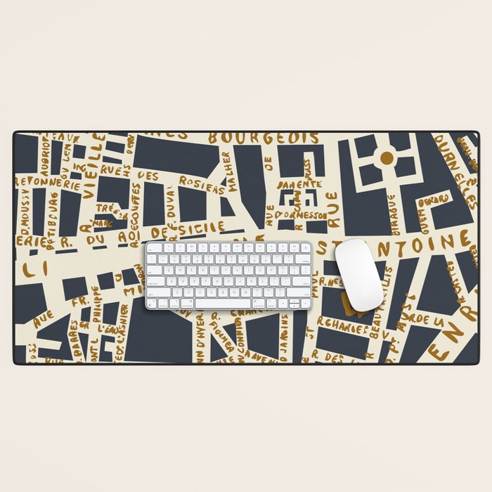 PARIS MAP GREY GOLD Desk Mat Gallery Image 1