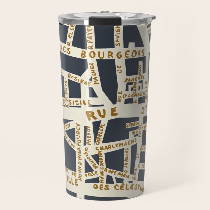 PARIS MAP GREY GOLD Travel Mug Gallery Image 1
