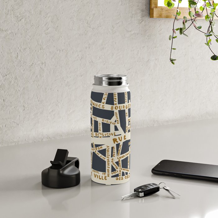 PARIS MAP GREY GOLD Water Bottle Gallery Image 4