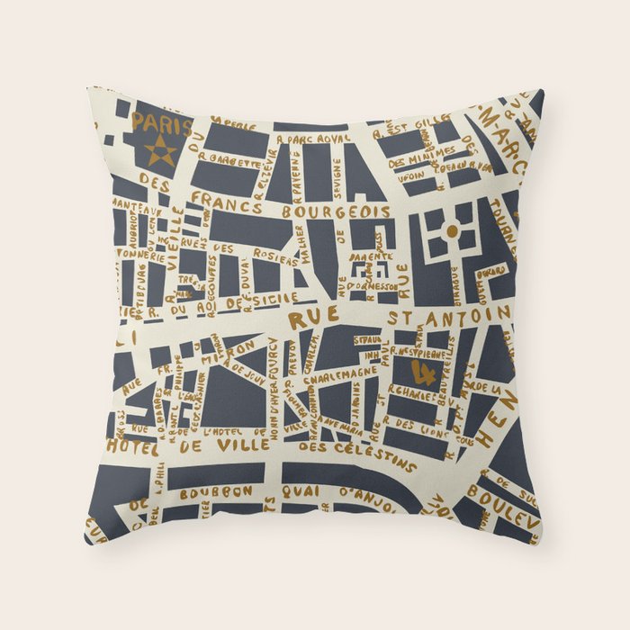 PARIS MAP GREY GOLD Throw Pillow Gallery Image 6