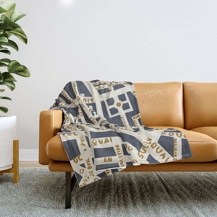 PARIS MAP GREY GOLD Throw Blanket Gallery Image 1