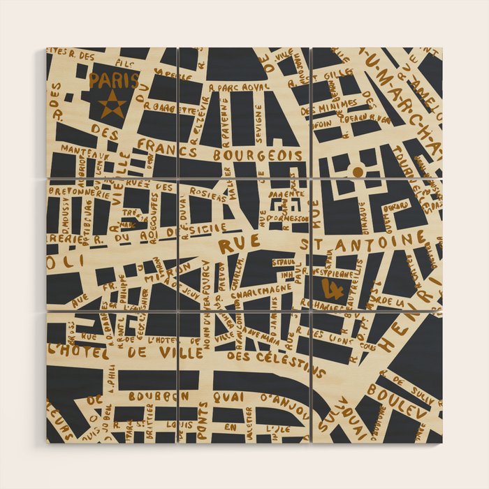 PARIS MAP GREY GOLD Wood Wall Art Gallery Image 1
