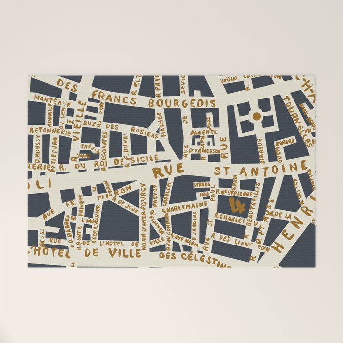 PARIS MAP GREY GOLD Welcome Mat Gallery Image 1